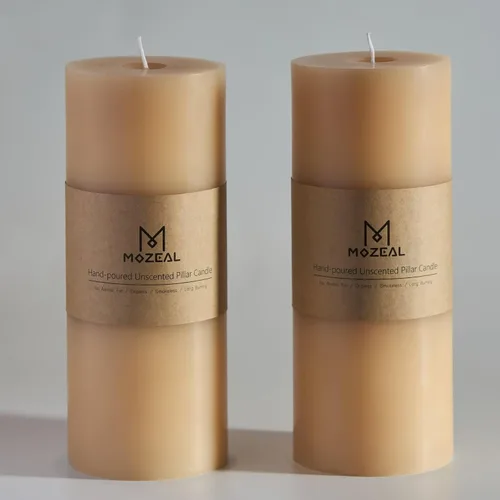 Miniatura 149 de MOZEAL Velas grandes sin perfume vertidas a mano de 3 x 8 pulgadas, sin humo, juego de 2, combustión lenta, sin goteo, aproximadamente 150 horas