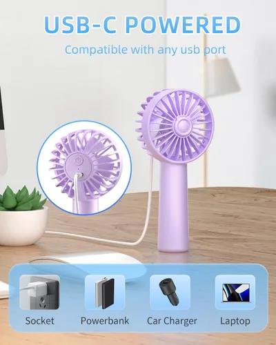 Miniatura 6 de KIDEE Mini ventilador portátil, pequeño ventilador de mano con 3 velocidades, ventiladores de mano personales recargables por USB, funciona