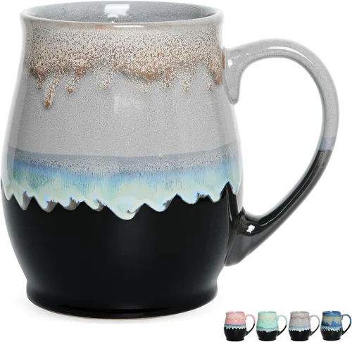 Miniatura 8 de Bosmarlin - Taza de cerámica extra grande para café, 25 onzas, apta para lavavajillas y microondas, taza grande y agrandada para té, esmaltado Azul