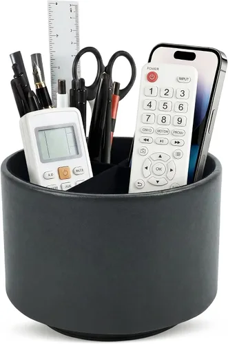 Miniatura 57 de Organizador Redondo de Cuero para Suministros de Arte, Soporte para Control Remoto, Rotación de 360 Grados, Soporte Multifuncional para Lápices