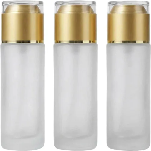 Miniatura 11 de QUUPY Paquete de 3 botellas vacías recargables de vidrio esmerilado transparente, dispensadores de cosméticos portátiles de viaje para loción