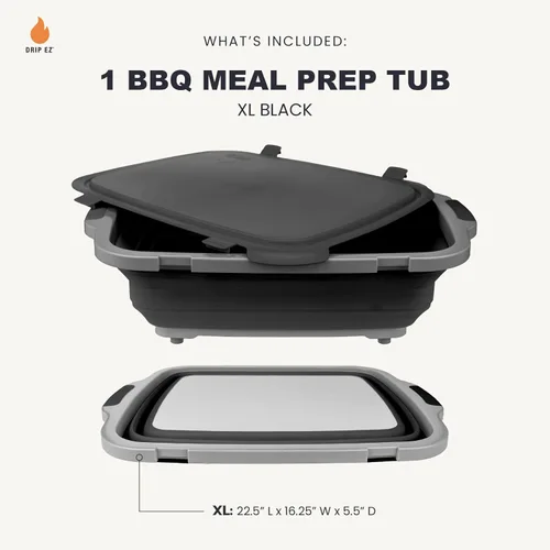 Miniatura 2 de Drip EZ Tina plegable para preparación de barbacoa, para preparación de comidas, marinar, almacenamiento de alimentos, incluye tabla de cortar