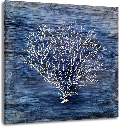 Miniatura 10 de Yihui Arts - Lienzo decorativo para pared de playa con diseño de bote azul y gris costero náutico cuadrado, pintura artística para decoración
