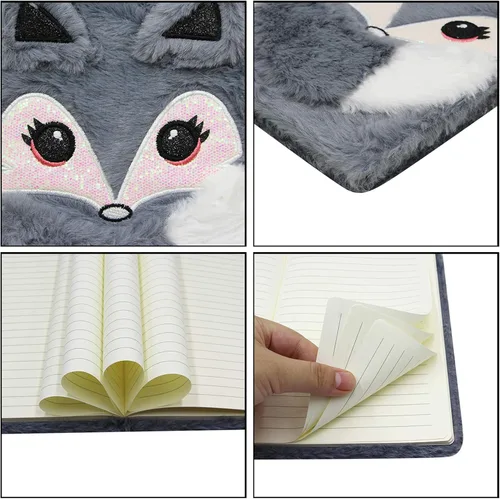 Miniatura 6 de BOLLEY JOSS Cuaderno de animales encantadores para niños, diario de felpa para niñas y adolescentes, diario difuso, bloc de escritura A5 rayado 160