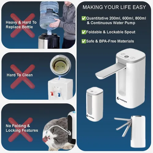Miniatura 6 de GentleJet Dispensador de agua automático para botella de 5 galones, bomba de agua eléctrica recargable USB-C, pantalla digital, flujo medido