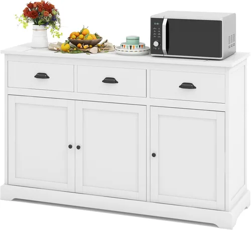 Miniatura 9 de LOKO Armario de buffet moderno con almacenamiento, armario de almacenamiento de cocina con tres cajones y dos gabinetes, aparador con dispositivo