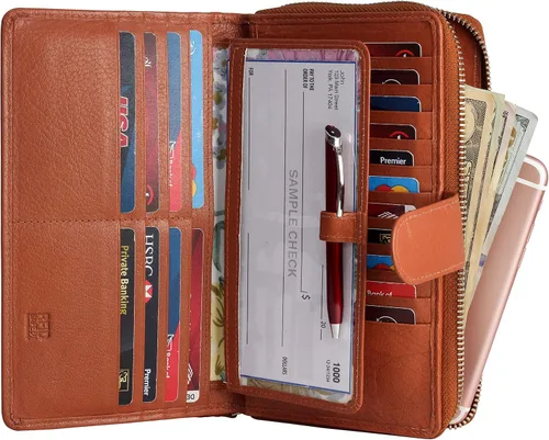 Miniatura 24 de Cartera grande de piel para mujer con bloqueo de identificación por radiofrecuencia