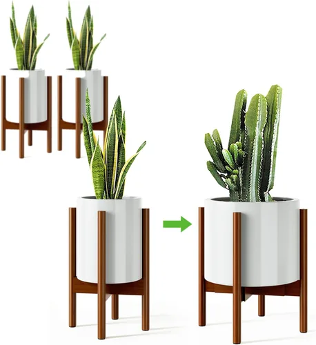Miniatura 8 de Soporte ajustable para plantas (de 8 a 12 pulgadas), soporte de bambú moderno de mediados de siglo para plantas (15 pulgadas de altura), soporte