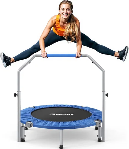 Miniatura 10 de BCAN SP2 - Mini trampolín plegable de 40/48 pulgadas, carga máxima de 330 libras/440 libras, rebote de fitness con mango de espuma ajustable, Azul