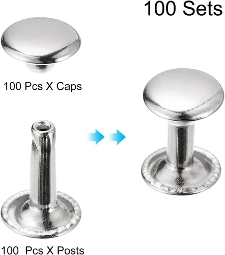 Miniatura 3 de uxcell 100 juegos de remaches de cuero, remaches de doble tapa de 0.354 pulgadas, remaches de metal de 0.472 pulgadas de altura, remaches para Tono