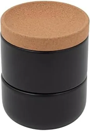 Miniatura 9 de Kamenstein Bodega apilable de corcho y cerámica de 3 piezas para sal y pimienta para ahorrar espacio en la encimera; tapa giratoria para mantener