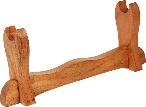Miniatura 3 de Mythrojan Soporte de espada medieval de madera maciza horizontal para katana, samurái, gladiador, espadas cruzadas, soporte de mesa elegante, 1 nivel