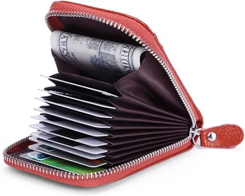 Miniatura 7 de ihreesy Portatarjetas de crédito, de piel vacuna, tarjetero protector para tarjetas de crédito, 9 ranuras para tarjetas, con cremallera