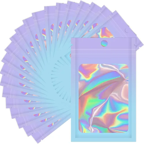 Miniatura 10 de Bolsas holográficas Mylar de 4 x 6 pulgadas, 100 bolsas pequeñas transparentes resellables a prueba de olores, bolsa de embalaje de plástico para 5