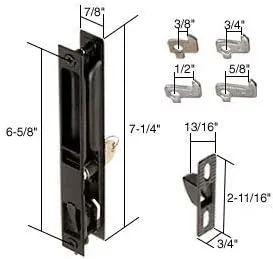 Miniatura 6 de Prime-Line C 1033 juego de manijas de puerta correderas para patio con llave, de material fundido, para puertas de vidrio deslizantes de 1 pulgada a