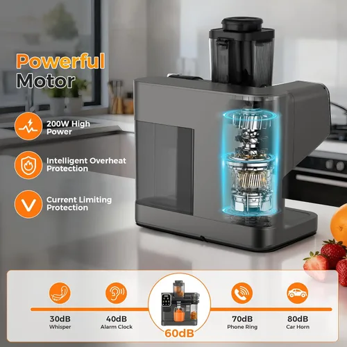Miniatura 8 de WETIE Exprimidor de prensa en frío, máquinas de licuación lenta con pantalla táctil, presión de jugo ajustable, 99% de rendimiento de jugo