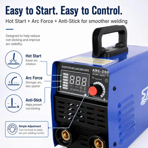 Miniatura 4 de Soldador de palo 250A 110/220V, máquina de soldadura ARC/Lift TIG con control sinérgico, inversor IGBT, arranque en caliente, fuerza de arco