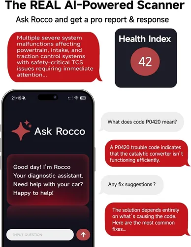 Miniatura 5 de Rocco OBD2 Escáner Bluetooth para iOS Android, herramienta de diagnóstico AI para reparación de automóviles, sin tarifa de suscripción, AutoVIN, más