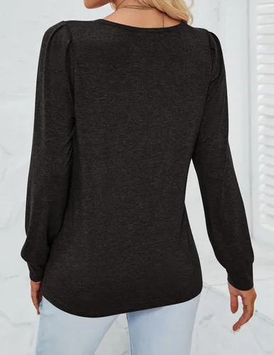 Miniatura 7 de ZESICA Camisetas casuales de manga larga para mujer, con cuello en V, de encaje, básicas, para verano y otoño
