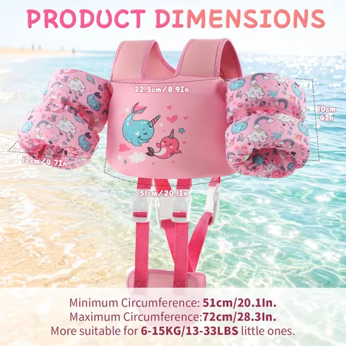 Miniatura 4 de Chaleco de natación para niños pequeños, flotadores para niños de 20 a 66 libras, chaleco de natación para niños pequeños que aprenden a nadar