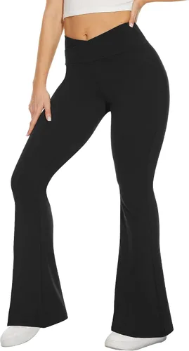 TNNZEET Leggings acampanados negros para mujer, pantalones de yoga cruzados con bolsillos, corte de bota, leggings acampanados