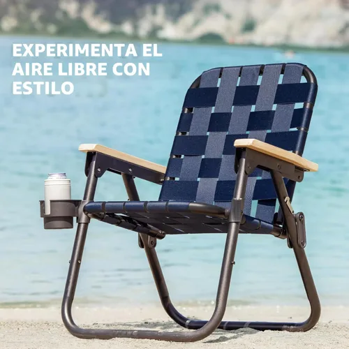 Miniatura 6 de GoSports WOVN - Silla de playa tipo mochila – 9 estilos disponibles – Silla de camping plegable de primera calidad Azul marino