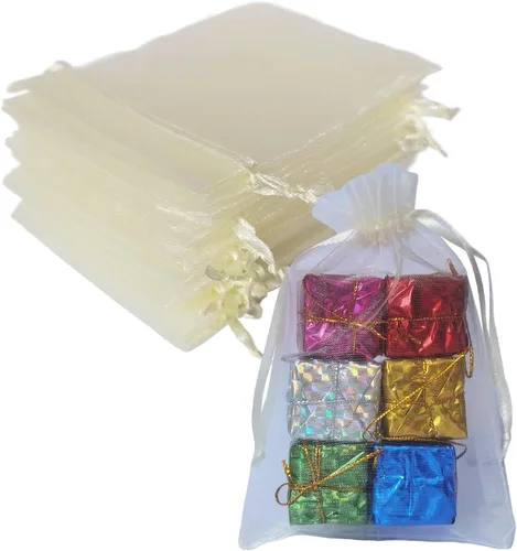 Miniatura 10 de Bolsas de regalo de organza de 4 x 6 pulgadas con cordón para joyas, dulces, paquetes de 50 bolsas de té de tela transparente azul aguamarina