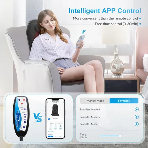 Miniatura 2 de COMFIER Masajeador de Espalda con Calor, Cojín de Masaje de Asiento con Control por Aplicación y Vibración, 10 Motores y 3 Niveles de Calor, Negro
