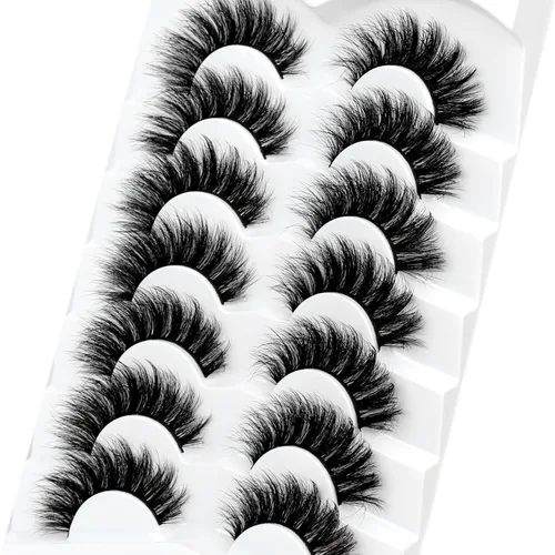 Miniatura 368 de Pooplunch - Pestañas postizas finas de visón sintético, estilo ojo de gato, naturales, cruzadas, tipo racimo, efecto 8D de volumen, tiras