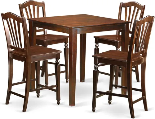 East West Furniture VNCH5-MAH-W - Juego de comedor de 5 piezas de altura de mostrador, incluye una mesa de cocina cuadrada y 4 sillas de comedor, 36