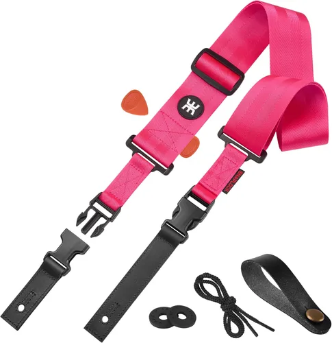 Miniatura 18 de Amumu Correa de nailon SNAPLOCK para guitarra con hebilla de clip para acústico, eléctrico, bajo con bloques de correa y corbata de cabeza, Verde