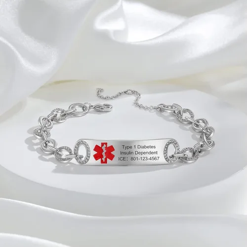 Miniatura 54 de OPALSTOCK Pulseras médicas personalizadas de silicona ajustable para identificación de emergencias, grabado gratuito, 9 pulgadas, resistente al