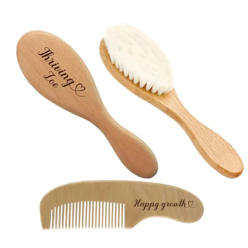 Juego de cepillos de madera personalizados para bebés, regalo personalizado para bebés recién nacidos, cepillo y peine personalizado para bebés,