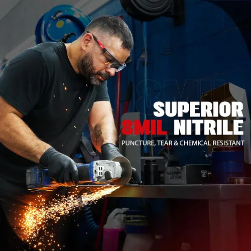 Miniatura 3 de GRIPXX Herkules Grip Guantes de nitrilo resistentes de 8 mil, negros, con textura de diamante 3D elevada - Industriales, sin látex y sin polvo