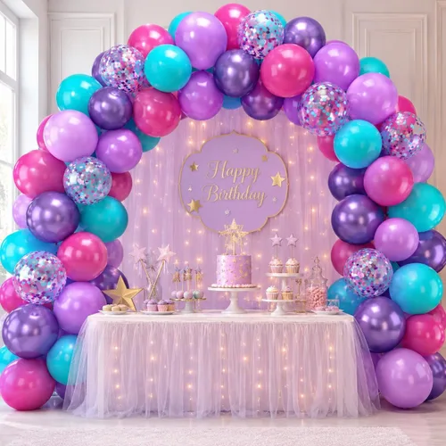 Miniatura 7 de Globos de látex rosa intenso, azul, morado, 50 globos de látex de 12 pulgadas con confeti metálicos para niños, temática mágica, cumpleaños, baby