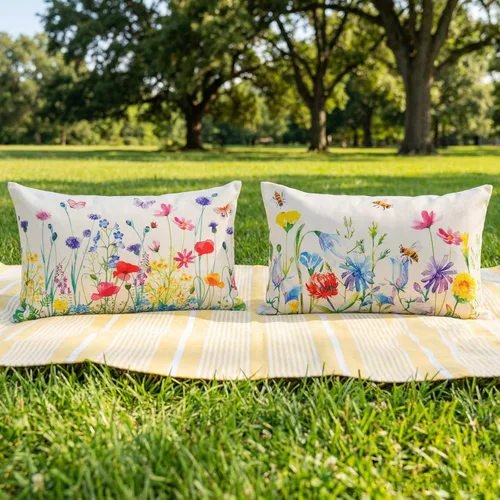Miniatura 11 de Blue Hydrangea Floral Decor Outdoor Lumbar Pillow Covers Waterproof 12x20 Inch Set of 2, Summer Hydrangea Flower Decorative Pillows for Porch Couch