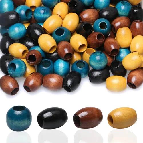 Miniatura 8 de 200 cuentas de madera de barril de 0.472 in, cuentas de madera de agujero grande para decoración de trenzas de cabello, fabricación de proyectos
