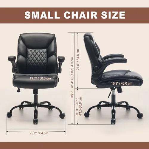Miniatura 3 de Silla de oficina ejecutiva de piel sintética con ruedas, sillas de escritorio pequeñas giratorias de 360° con brazos acolchados, silla ergonómica