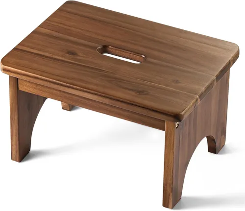 Miniatura 11 de FANATU Taburete de Madera de Un Escalón, Taburete de Un Escalón para Adultos, Taburete de Madera para Cabecera con Capacidad de 550 libras, Diseño