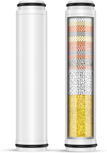 FEELSO Filtro de ducha para cabezal de ducha de mano, paquete de 2 filtros de repuesto de 15 etapas para agua dura, elimina cloro y sustancias