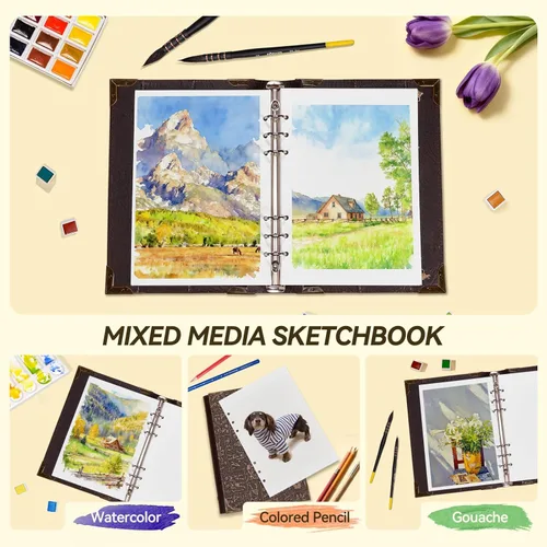 Miniatura 3 de Lightwish Cuaderno de bocetos de acuarela, diario de acuarela 100% algodón sin ácidos, papel de acuarela de prensa en frío de 21.16 oz/m² para Dorado