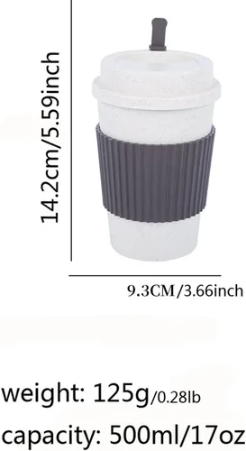Miniatura 63 de Taza de café sellada con paja de trigo, taza de plástico portátil creativa, taza de alimentos de alto valor que acompaña a beber 16.9 fl oz/17 oz