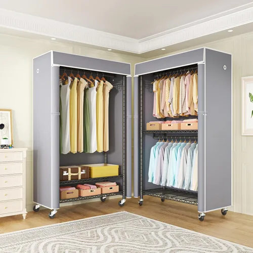 Miniatura 6 de FUTASSI Perchero negro con cubierta gris, armarios con ruedas P1C, perchero de metal para colgar ropa, armario de almacenamiento de ropa, 36.2