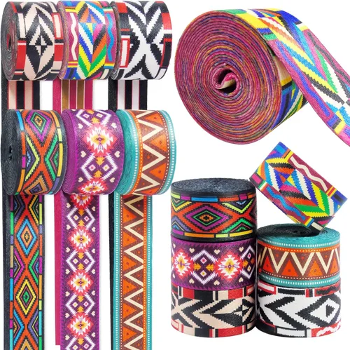6 rollos de correas de nailon bohemio de 1.5 pulgadas, correas para bolso, correas para mochilas, correas de nailon con patrones para cinturón de
