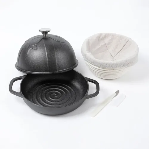 Miniatura 13 de HAWOK Cloche de pan de hierro fundido, diámetro.7.8 pulgadas/20cm, 0.95 cuartos de galón, molde para hornear masa madre pre-sazonado negro