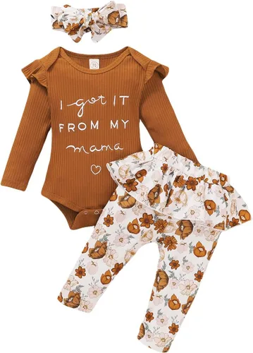 YOUNGER TREE 3 piezas de ropa para niñas recién nacidas, trajes de otoño para niña, color amarillo mostaza, ropa de bebé, trajes de invierno para