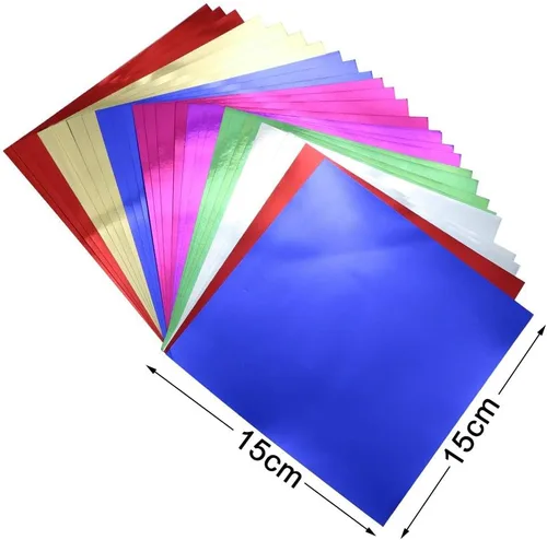 Miniatura 2 de 140 hojas de papel plegable de cartulina de papel de aluminio de 7 colores de 6 x 6 pulgadas, acabado de espejo metálico, ideal para tarjetas
