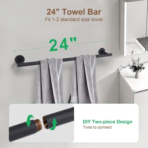 Miniatura 2 de Juego de accesorios de baño negro mate de 4 piezas, juego de toallero de acero inoxidable montado en la pared, incluye toalla de mano de 24