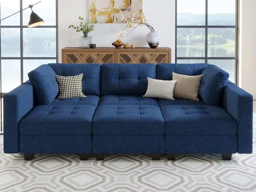 Miniatura 4 de Belffin Sofá Seccional Modular con Almacenamiento Sofá Cama Seccional Modular para Sala de Estar Azul