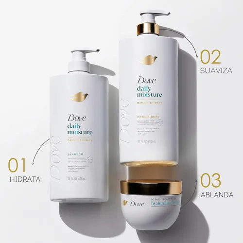 Miniatura 10 de Dove Damage Therapy Champú de humedad diaria para cabello seco con tecnología de cuidado de bio-proteínas y suero hialurónico, 28 onzas líquidas